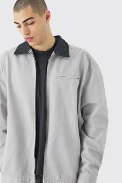 boohooMAN Overdyed Contrast Collar Denim Harrington | UK| Coats & Jackets