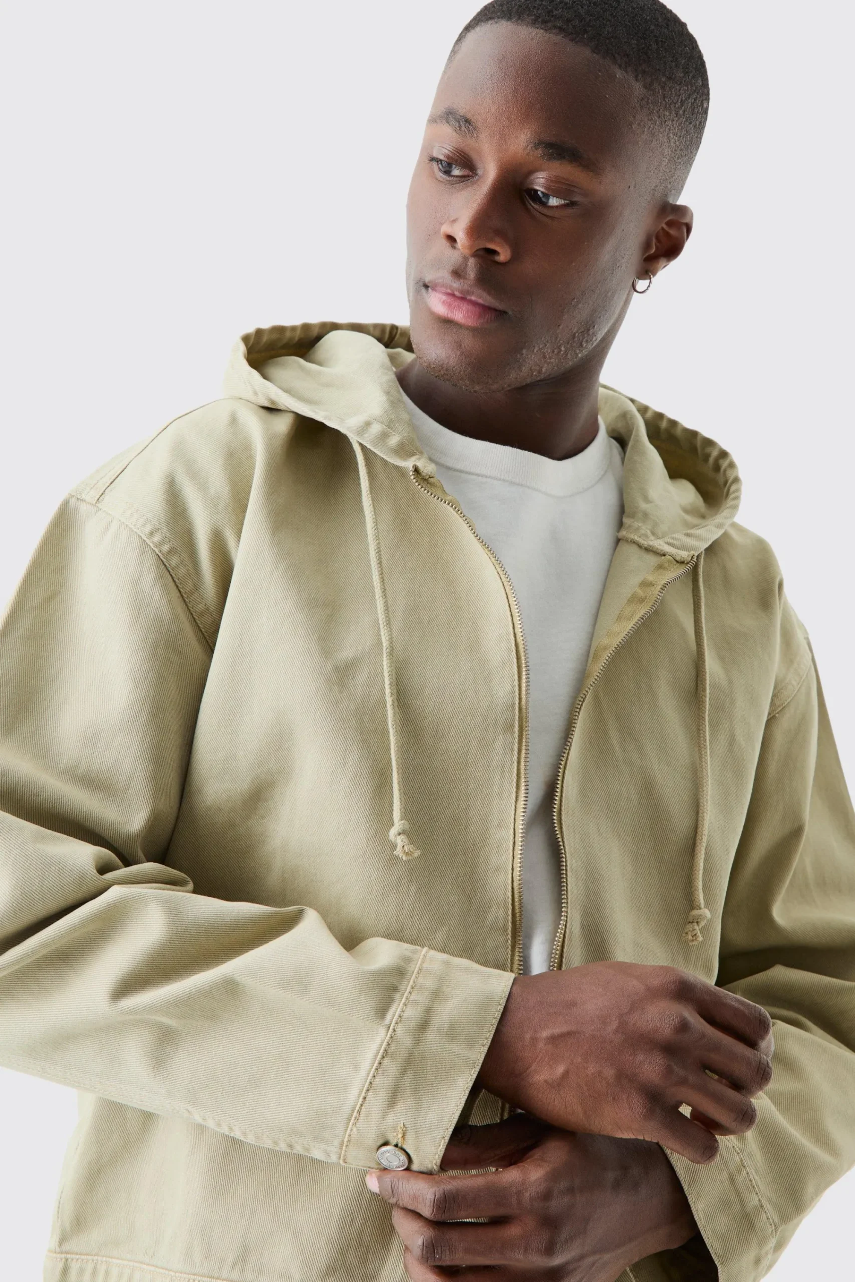 boohooMAN Overdyed Denim Boxy Fit Zip Through Hoodie | UK| Coats & Jackets