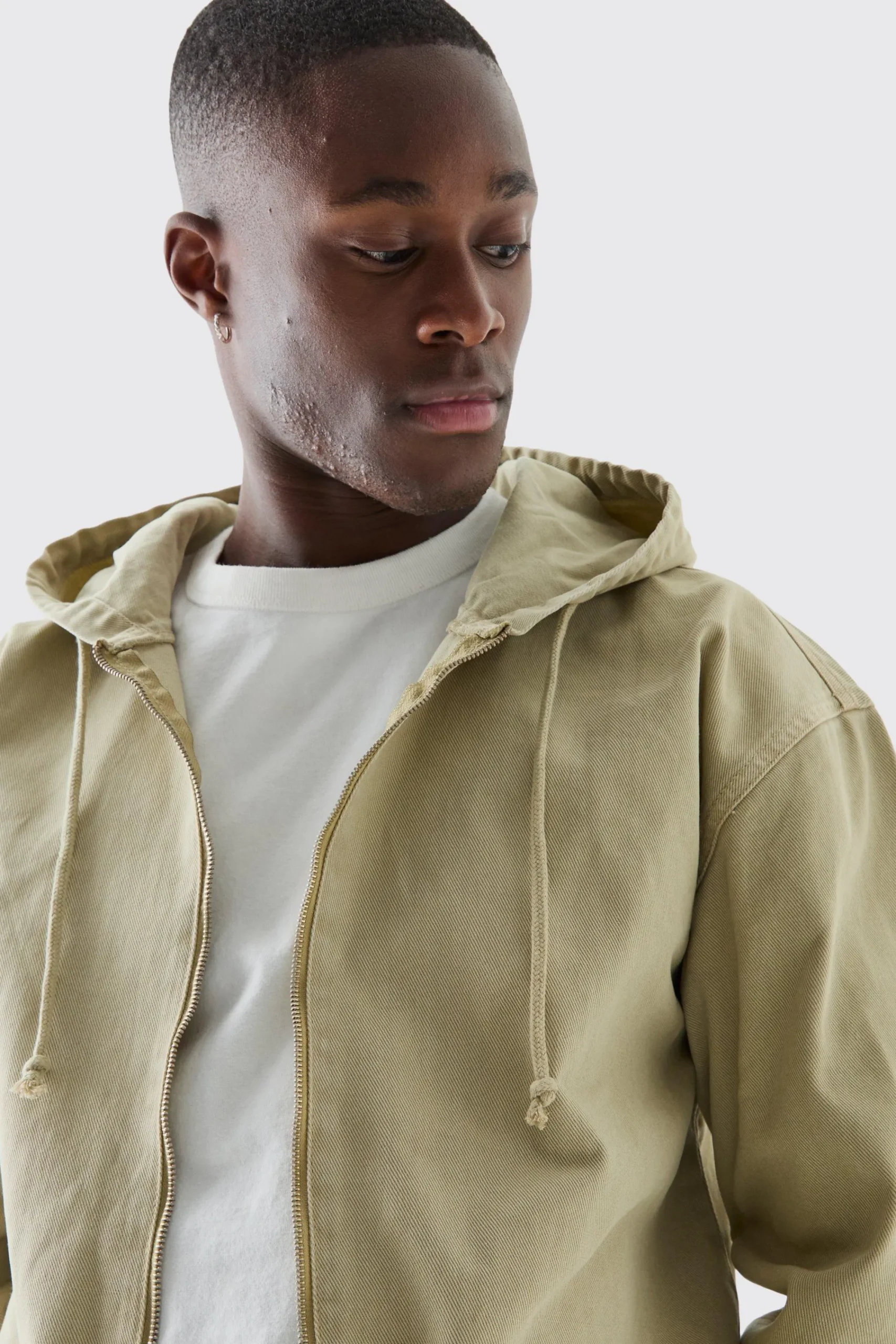 boohooMAN Overdyed Denim Boxy Fit Zip Through Hoodie | UK| Coats & Jackets