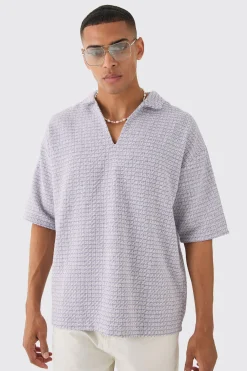 boohooMAN Overhead V Neck Geo Textured Shirt | UK| Shirts