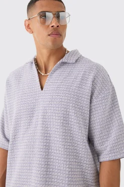 boohooMAN Overhead V Neck Geo Textured Shirt | UK| Shirts