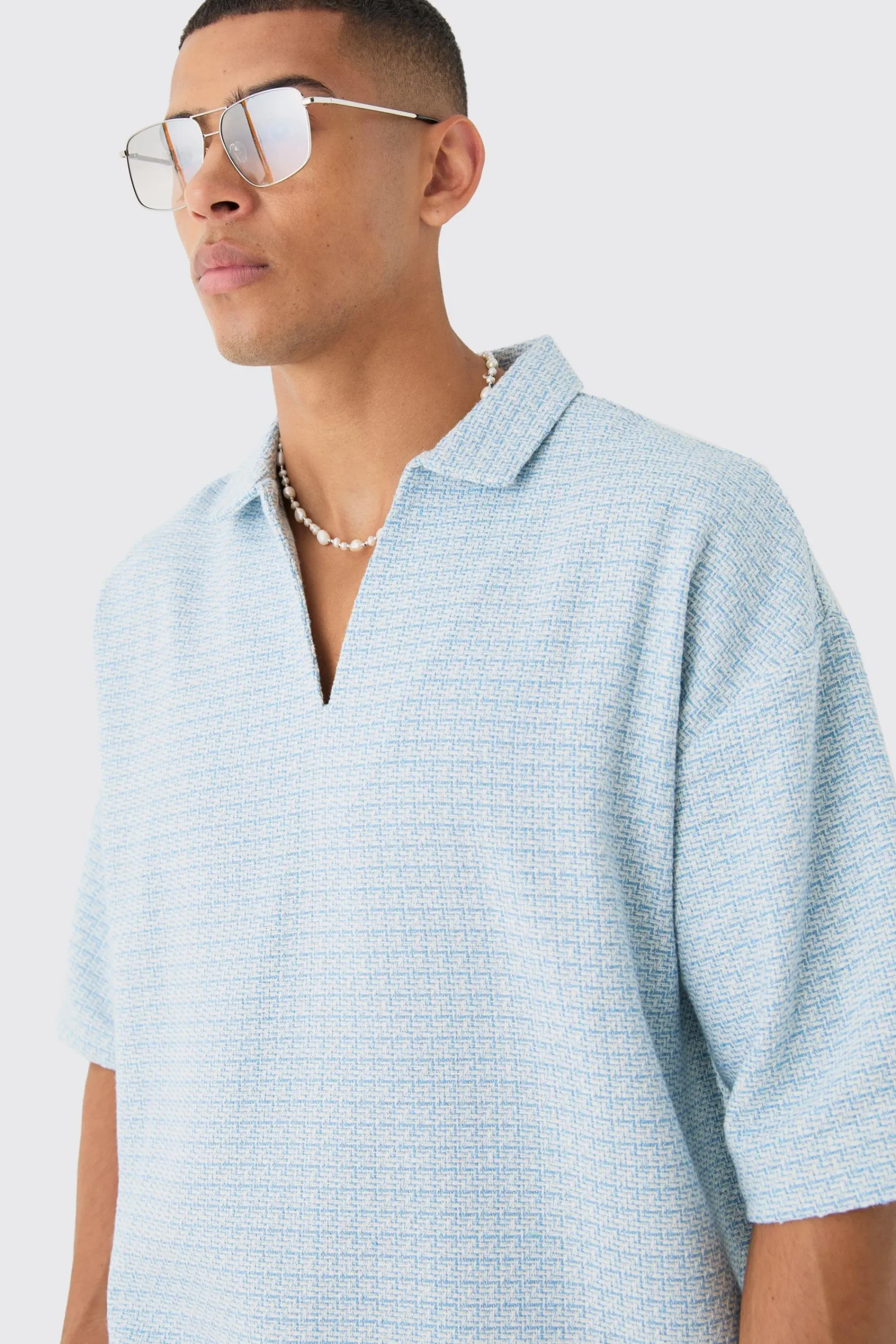 boohooMAN Overhead V Neck Geo Textured Shirt | UK| Shirts