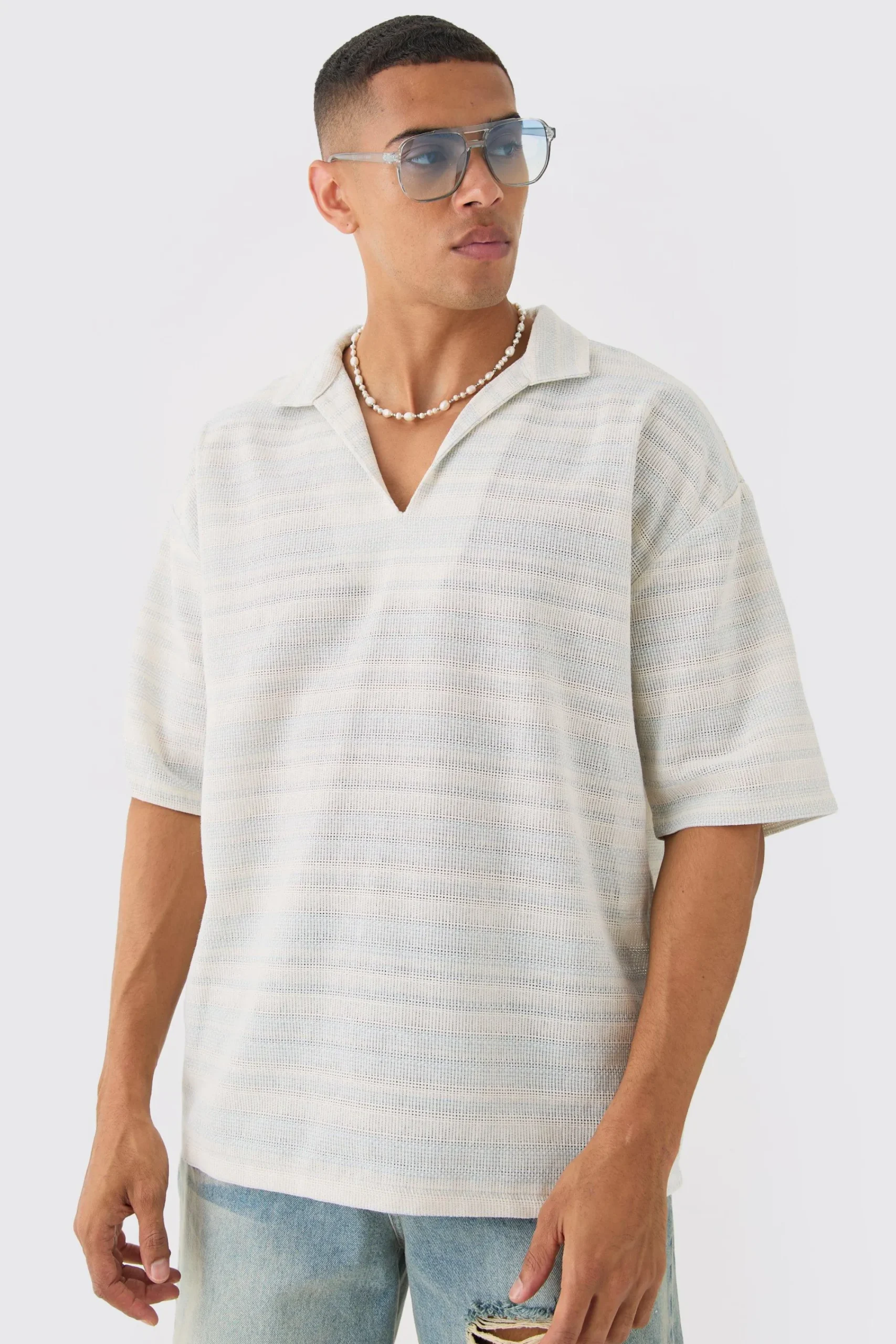 boohooMAN Overhead V Neck Woven Stripe Shirt | UK| Shirts