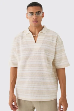 boohooMAN Overhead V Neck Woven Stripe Shirt | UK| Shirts