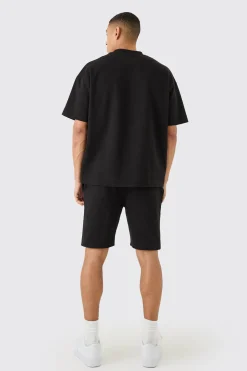boohooMAN Overisized T-shirt & Short Interlock Set | UK| Sets & Co-Ords|Tracksuits