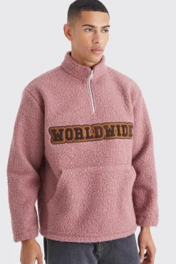 boohooMAN Oversized 1/4 Zip Boucle Applique Sweatshirt | UK| Hoodies & Sweatshirts