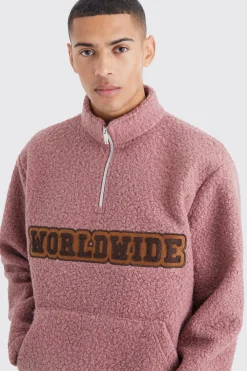 boohooMAN Oversized 1/4 Zip Boucle Applique Sweatshirt | UK| Hoodies & Sweatshirts