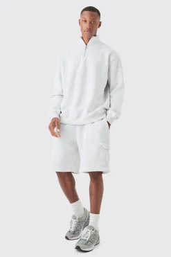 boohooMAN Oversized 1/4 Zip Cargo Short Tracksuit | UK| Tracksuits