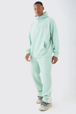 boohooMAN Oversized 1/4 Zip Washed Hooded Loopback Tracksuit | UK| Tracksuits