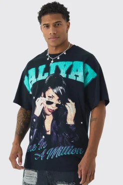 Oversized Aaliyah Large Scale License Print T-Shirt | UK^boohooMAN