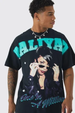Oversized Aaliyah Large Scale License Print T-Shirt | UK^boohooMAN