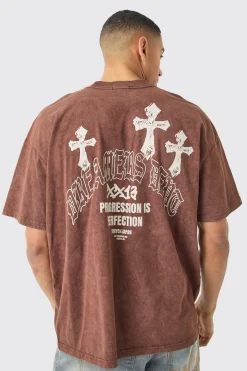 Oversized Acid Wash Cross Graphic T-shirt | UK^boohooMAN Discount
