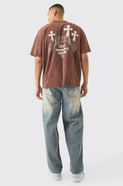 Oversized Acid Wash Cross Graphic T-shirt | UK^boohooMAN Discount