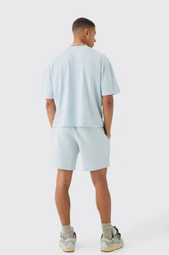 boohooMAN Oversized Acid Wash Denim Stars Applique T-shirt & Shorts Set | UK| Sets & Co-Ords|Tracksuits