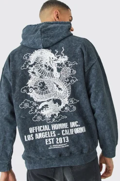 boohooMAN Oversized Acid Wash Dragon Graphic Hoodie | UK| Hoodies & Sweatshirts