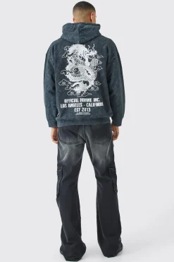 boohooMAN Oversized Acid Wash Dragon Graphic Hoodie | UK| Hoodies & Sweatshirts