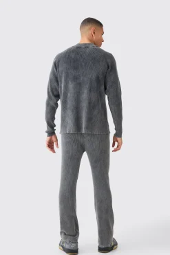 boohooMAN Oversized Acid Wash Ribbed Knitted Bomber | UK| Coats & Jackets