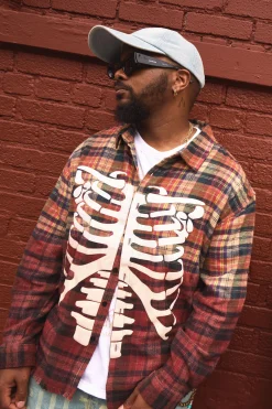 boohooMAN Oversized Acid Wash Ribcage Print Check Shirt | UK| Shirts