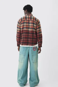 boohooMAN Oversized Acid Wash Ribcage Print Check Shirt | UK| Shirts