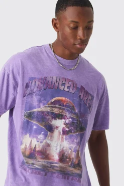 Oversized Advanced Area Acid Wash Print T-shirt | UK^boohooMAN Outlet