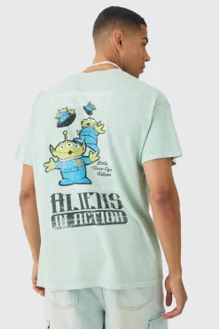 Oversized Aliens Toy Story Disney Wash License Back Print T-shirt | UK^boohooMAN New