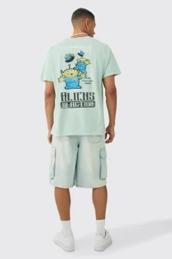 Oversized Aliens Toy Story Disney Wash License Back Print T-shirt | UK^boohooMAN New