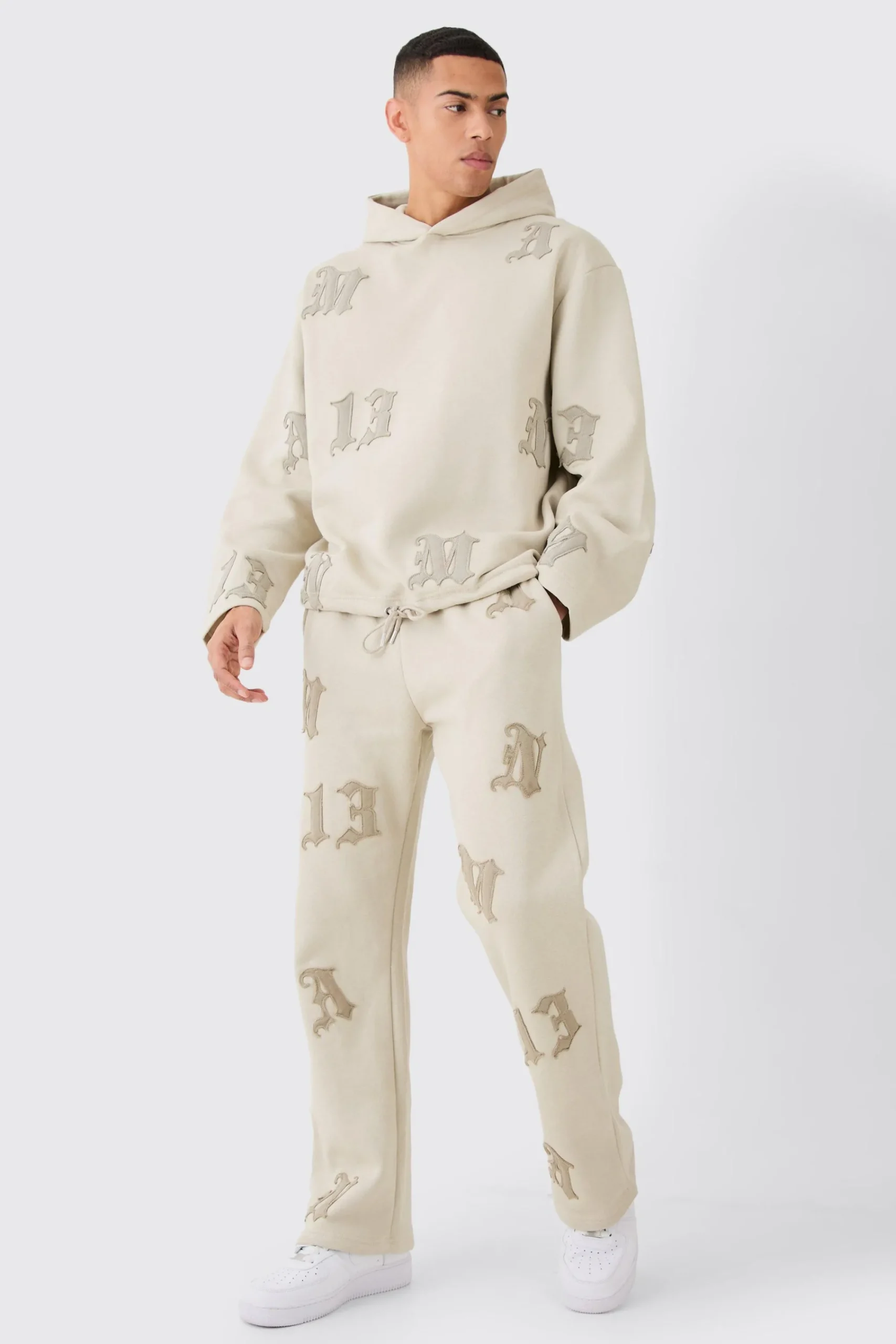 boohooMAN Oversized All Over Applique Open Hem Hoodie | UK| Hoodies & Sweatshirts