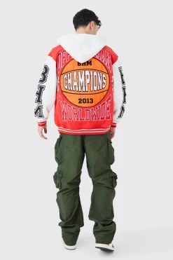 boohooMAN Oversized Applique Basketball Jersey Varsity Jacket | UK| Coats & Jackets
