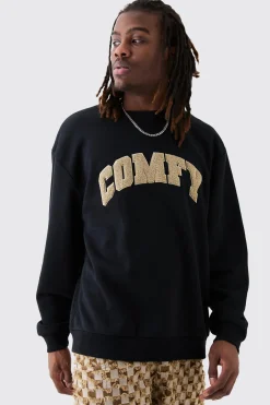 boohooMAN Oversized Applique Borg Sweatshirt | UK| Hoodies & Sweatshirts