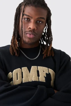 boohooMAN Oversized Applique Borg Sweatshirt | UK| Hoodies & Sweatshirts