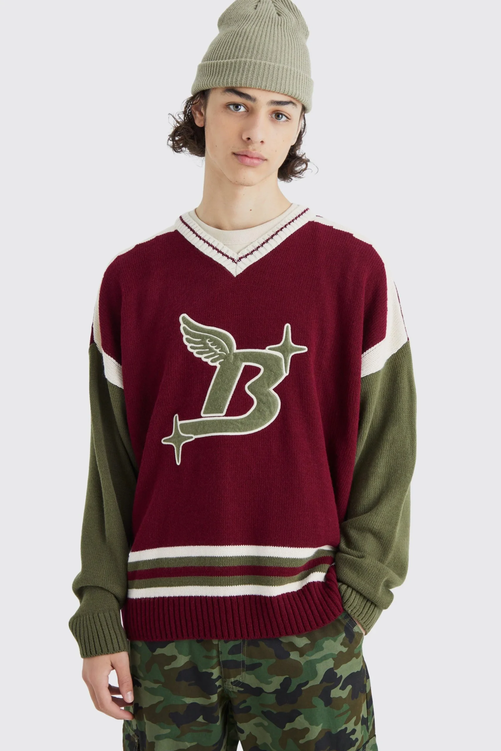 boohooMAN Oversized Applique Football Knit Jumper | UK| Knitwear