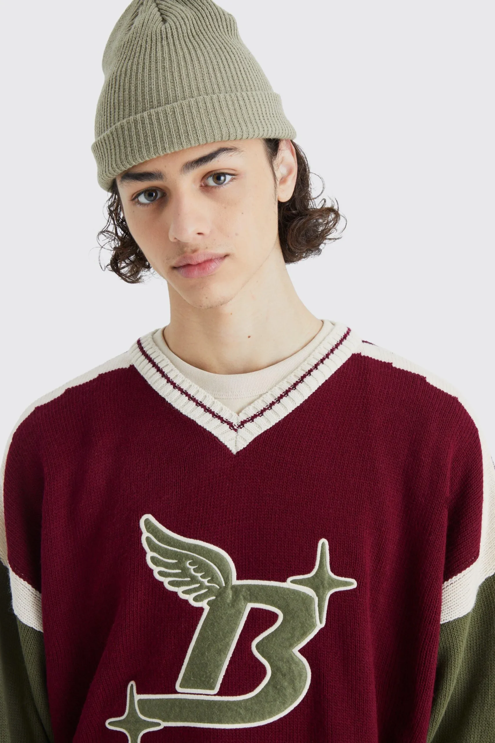 boohooMAN Oversized Applique Football Knit Jumper | UK| Knitwear
