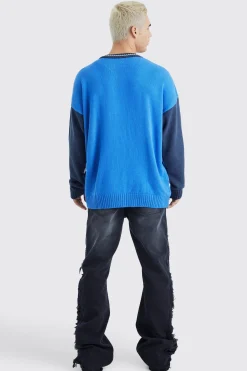 boohooMAN Oversized Applique Football Knit Jumper | UK| Knitwear