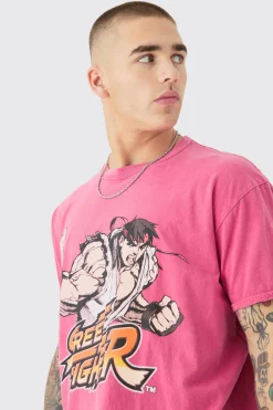 Oversized Arcade Street Fighter Wash License T-shirt | UK^boohooMAN Outlet