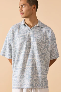 boohooMAN Oversized Aztec Jacquard Rugby Half Sleeve Sweatshirt | UK| Hoodies & Sweatshirts