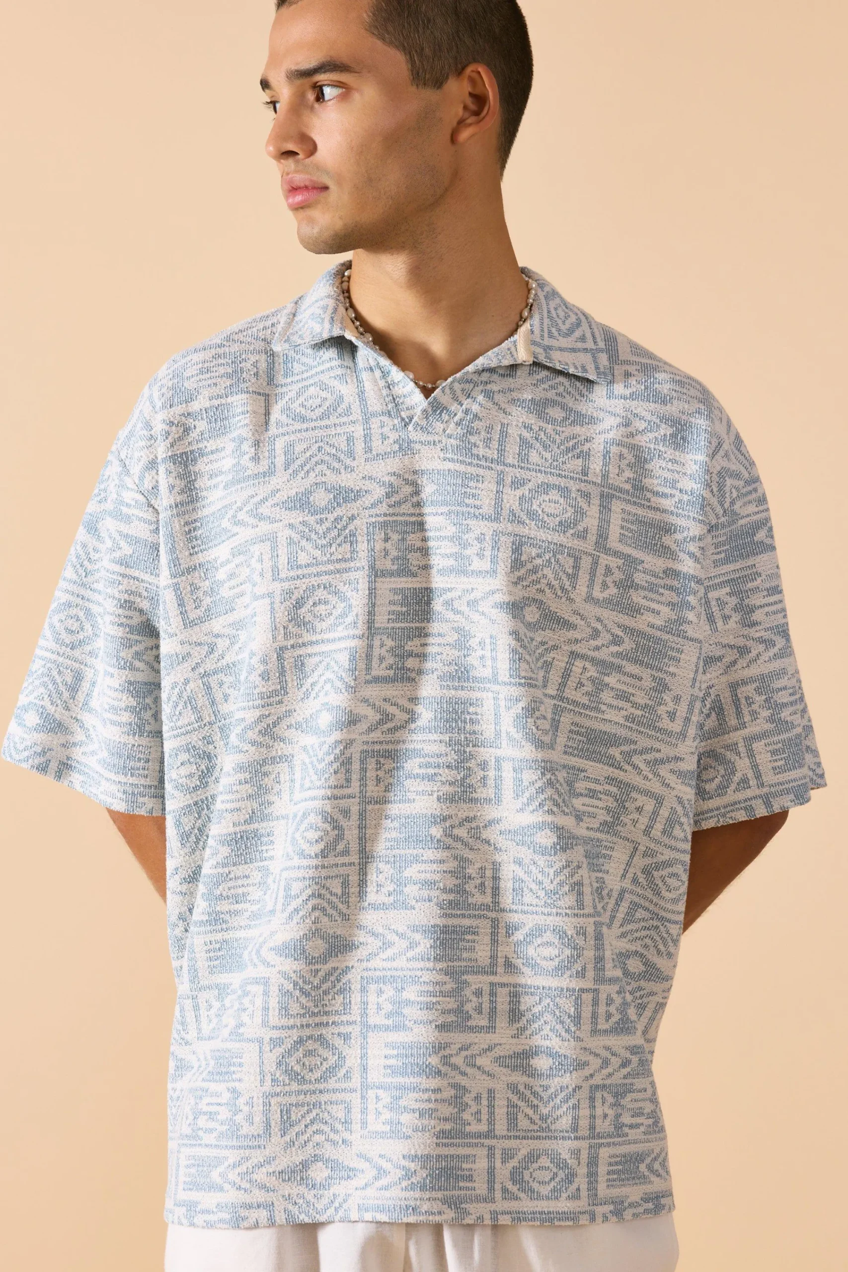 boohooMAN Oversized Aztec Jacquard Rugby Half Sleeve Sweatshirt | UK| Hoodies & Sweatshirts