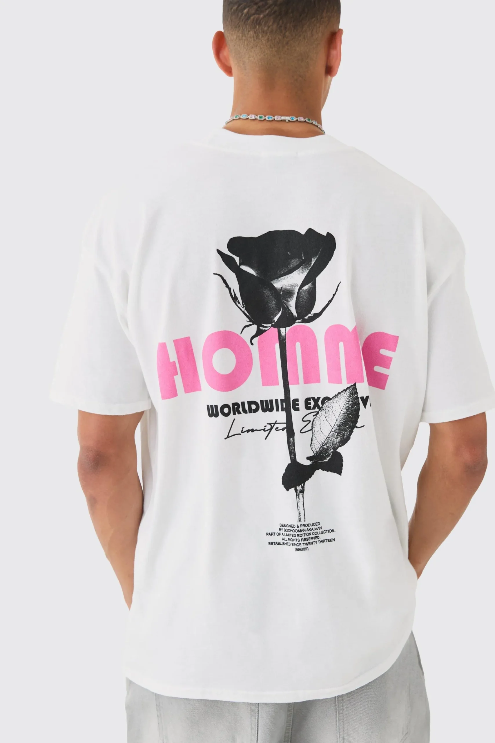 Oversized Back Print Homme Rose Print T-shirt | UK^boohooMAN Clearance