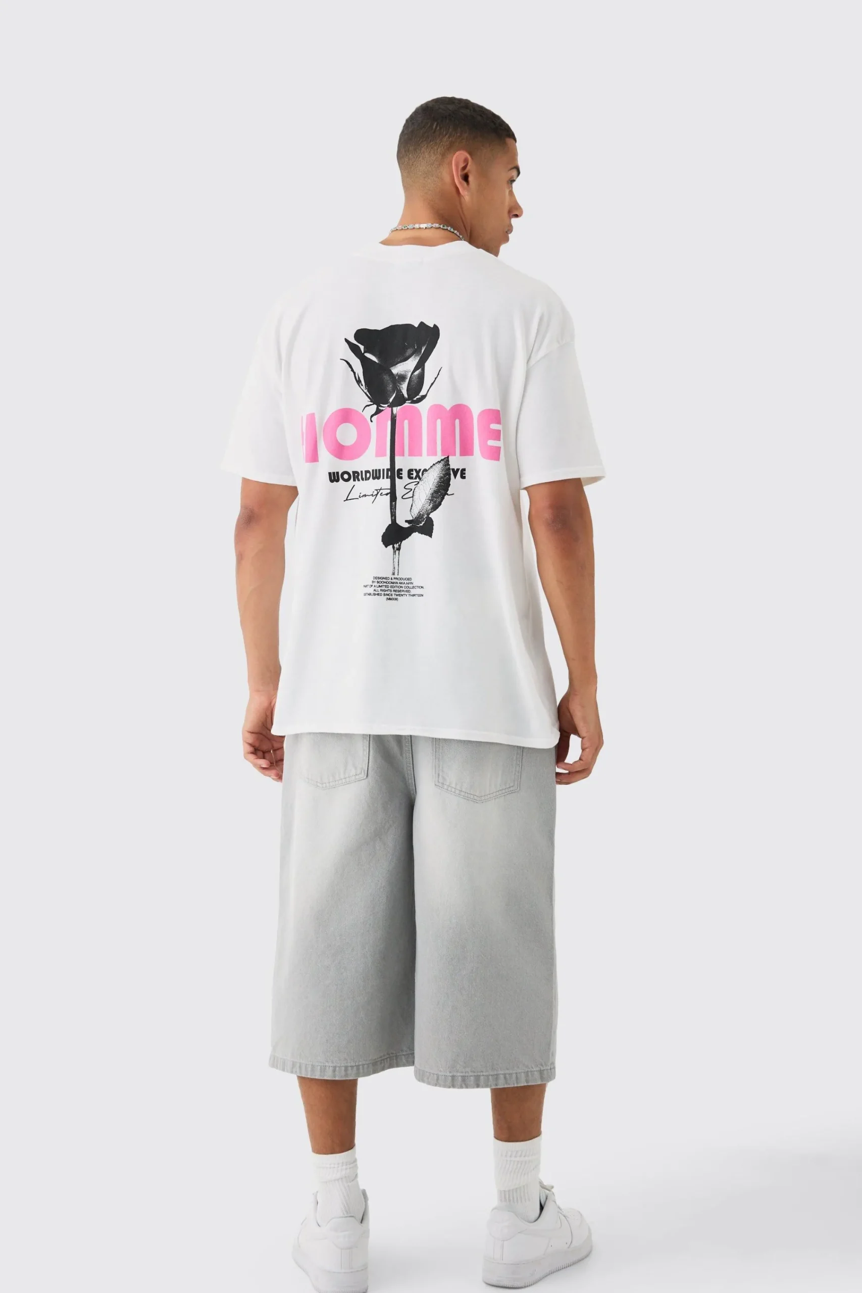 Oversized Back Print Homme Rose Print T-shirt | UK^boohooMAN Clearance