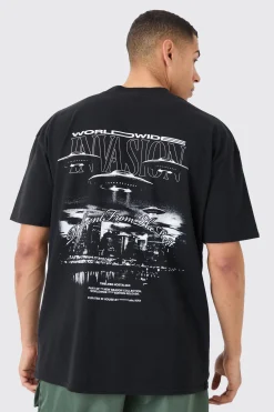 Oversized Back Print Worldwide Spaceship T-shirt | UK^boohooMAN Hot