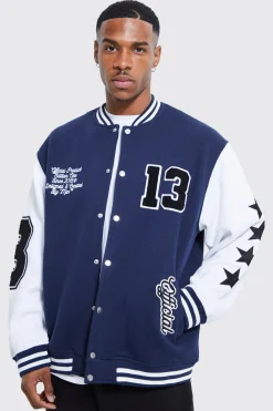 boohooMAN Oversized Badge Jersey Varsity Jacket | UK| Coats & Jackets