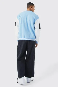 boohooMAN Oversized Badge Jersey Varsity Bomber Jacket | UK| Coats & Jackets