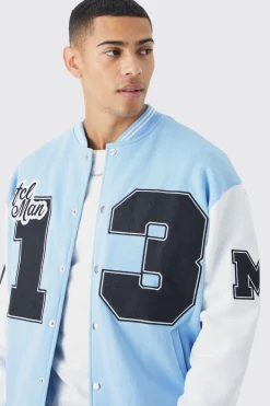 boohooMAN Oversized Badge Jersey Varsity Bomber Jacket | UK| Coats & Jackets