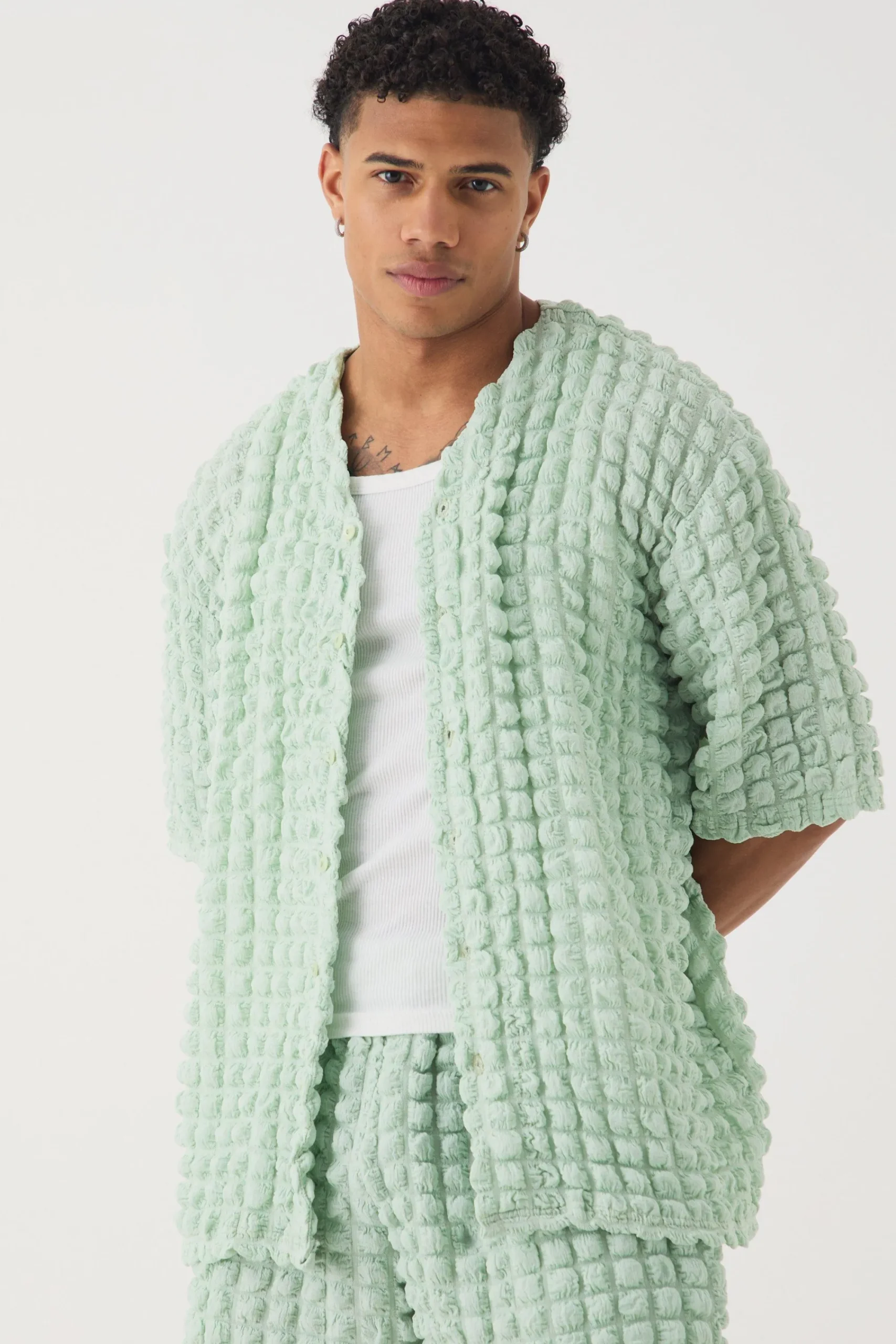 Oversized Baseball Popcorn Waffle T-Shirt | UK^boohooMAN Online