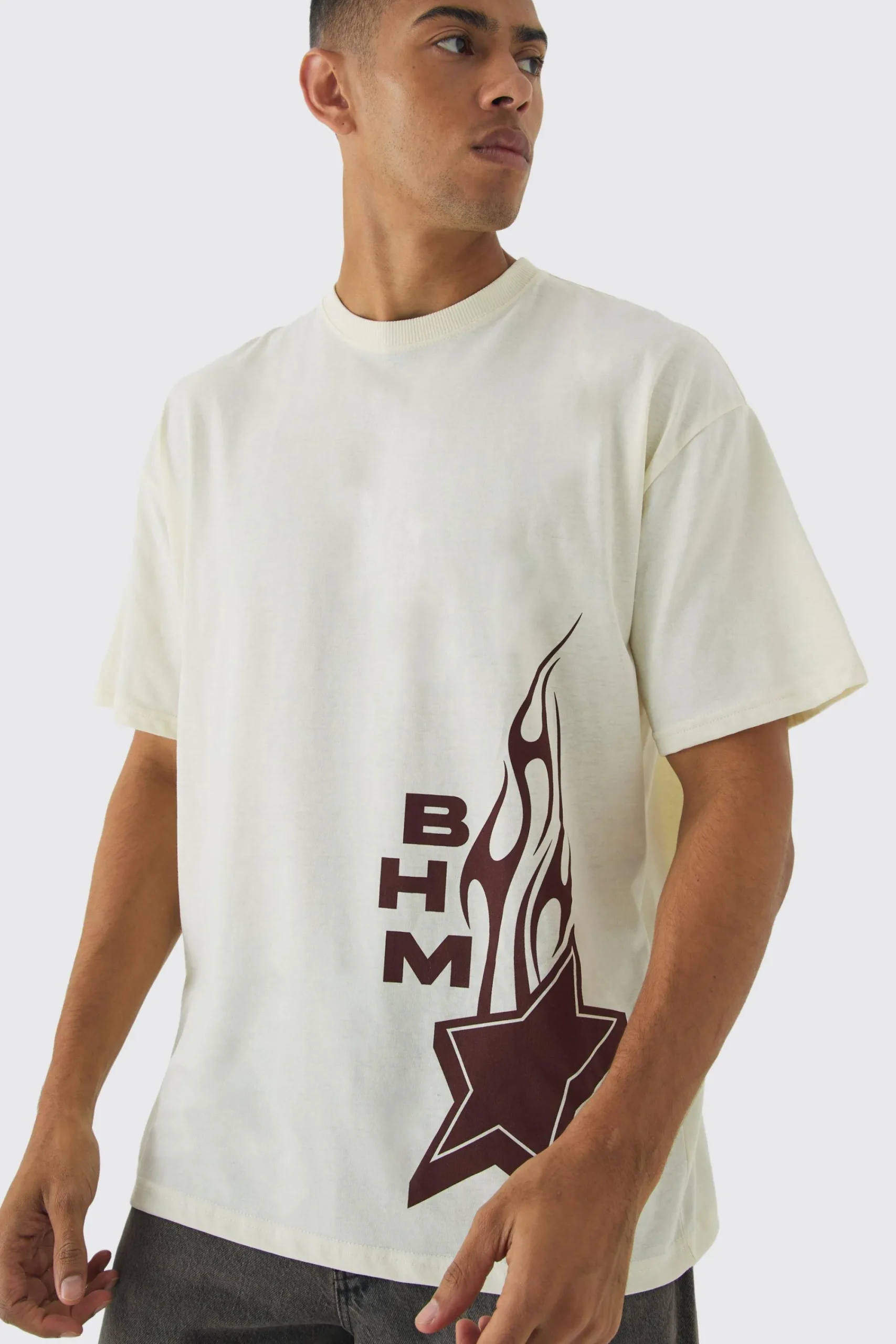 Oversized BHM Star Print T-Shirt | UK^boohooMAN Clearance