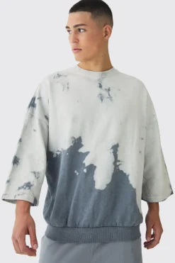boohooMAN Oversized Bleach Dye Half Sleeve Loopback Sweatshirt | UK| Shirts|Hoodies & Sweatshirts