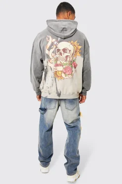 boohooMAN Oversized Bleach Tie Dye Skull Graphic Hoodie | UK| Hoodies & Sweatshirts