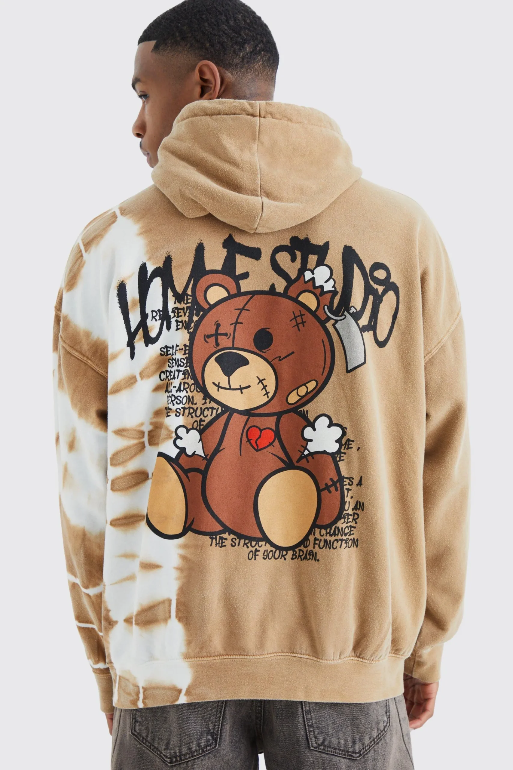 boohooMAN Oversized Bleached Teddy Graphic Hoodie | UK| Hoodies & Sweatshirts