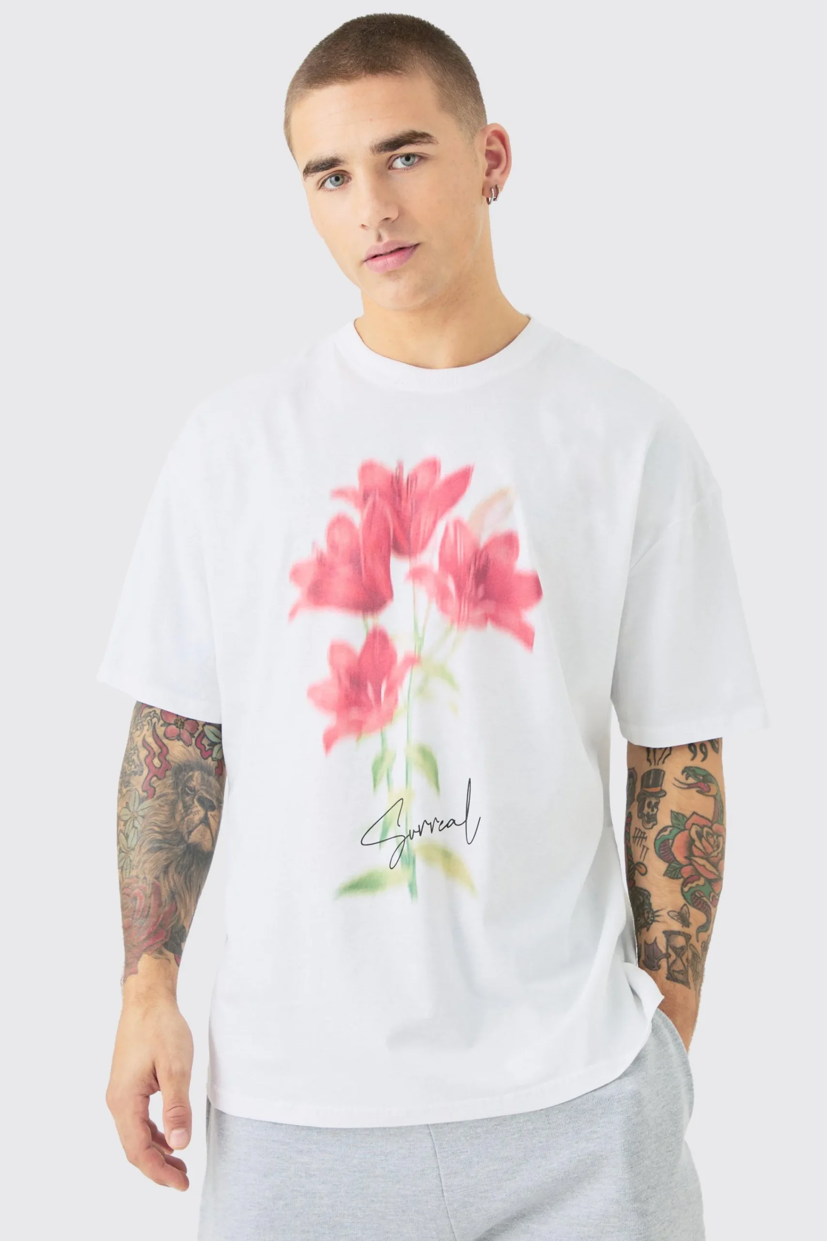 Oversized Blurred Floral Print T-shirt | UK^boohooMAN Discount