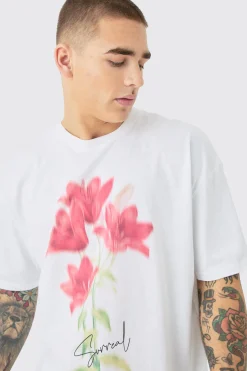 Oversized Blurred Floral Print T-shirt | UK^boohooMAN Discount