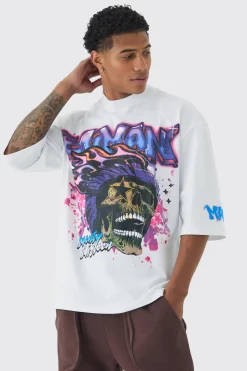 Oversized Skull Graffiti Large Scale Graphic T-shirt | UK^boohooMAN Clearance